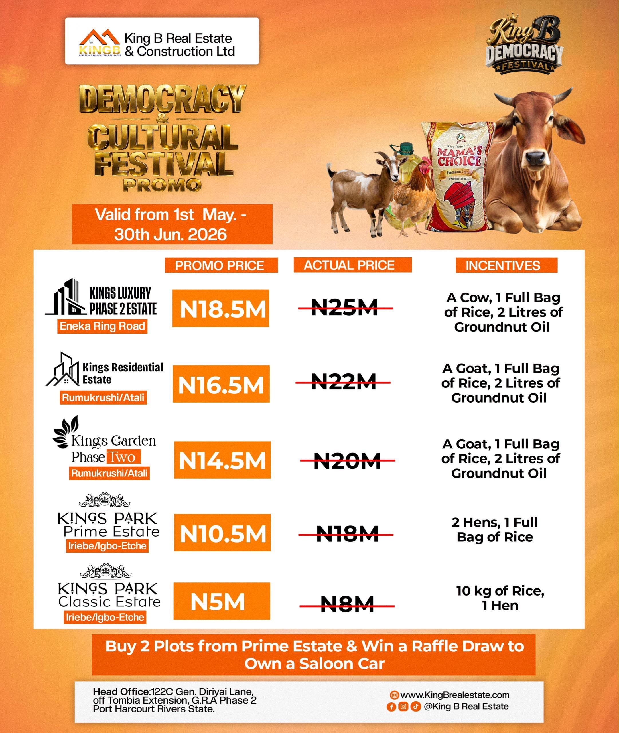 Title: King B Real Estate Launches Democracy Cultural Festival Promo with Exclusive Land Offers and Exciting Rewards